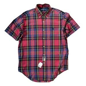 NWT Vintage Ralph Lauren Classic Fit Short Sleeve Button Down Plaid Shirt Size M